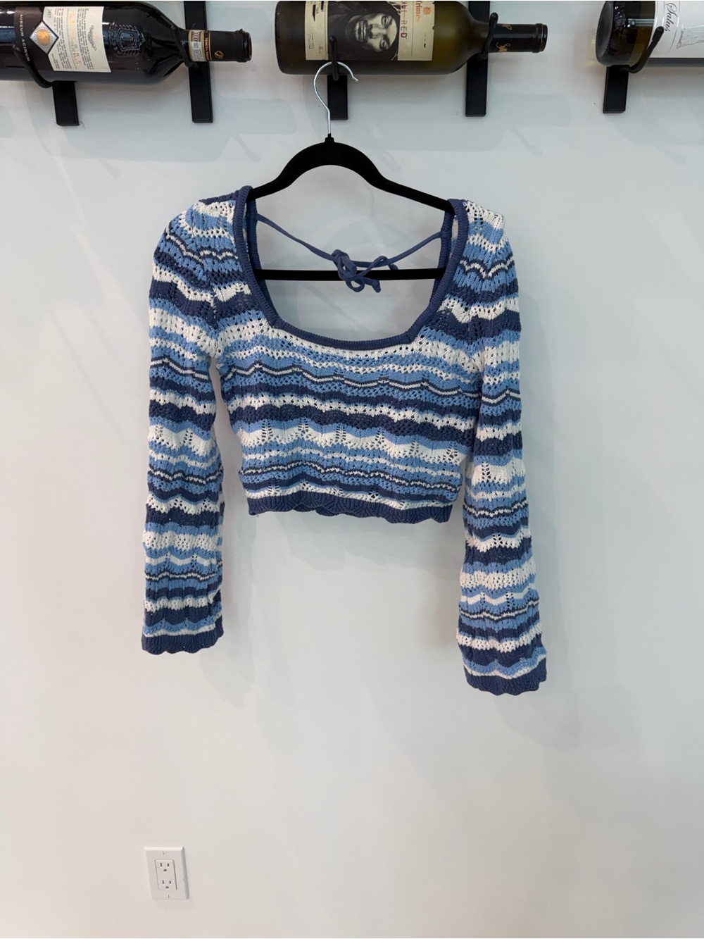 Abercrombie & Fitch Blue and White Striped Crochet Crop Top